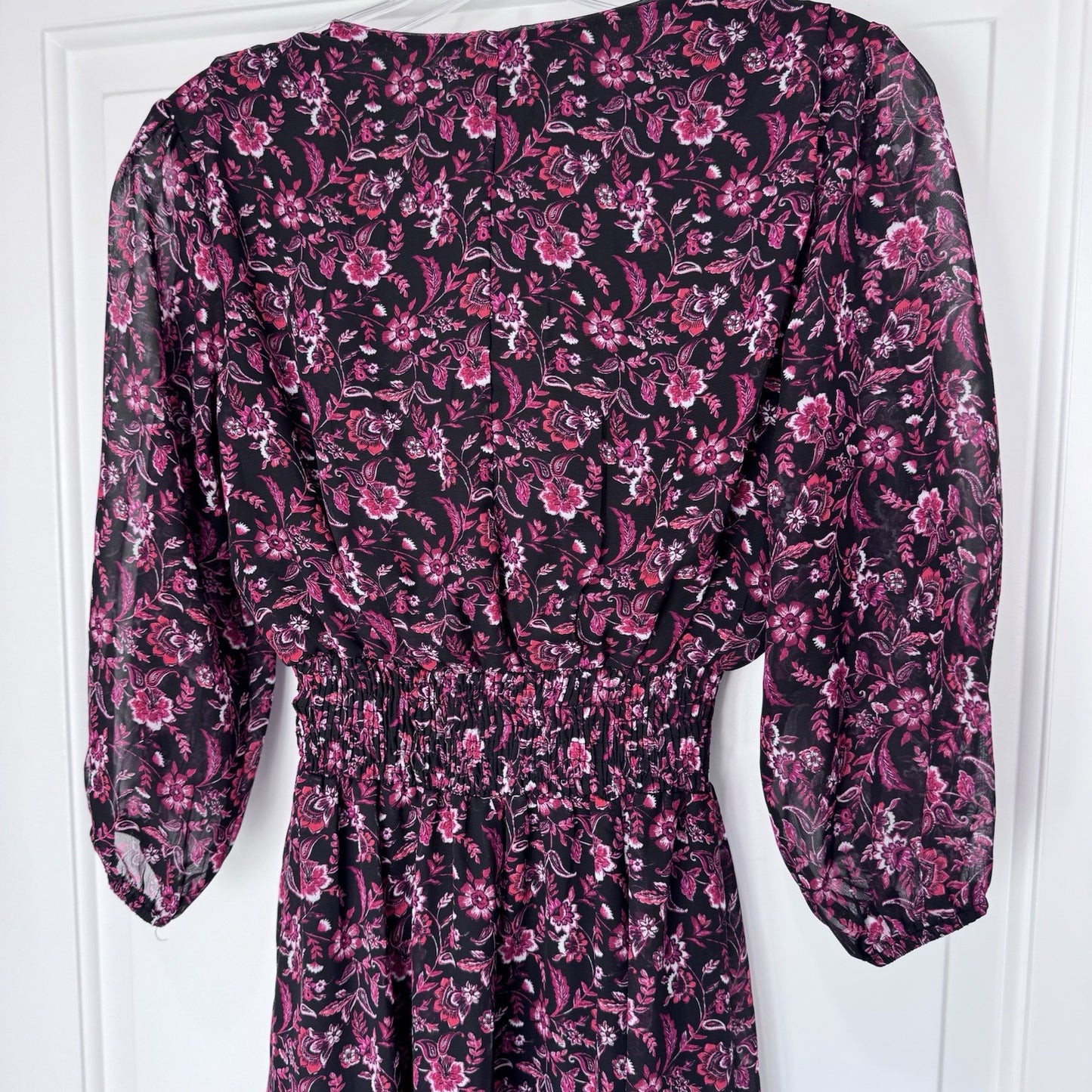 Kate and Lily Floral Midi Dress – Women’s Size 4 – Black & Pink – Long Sleeve