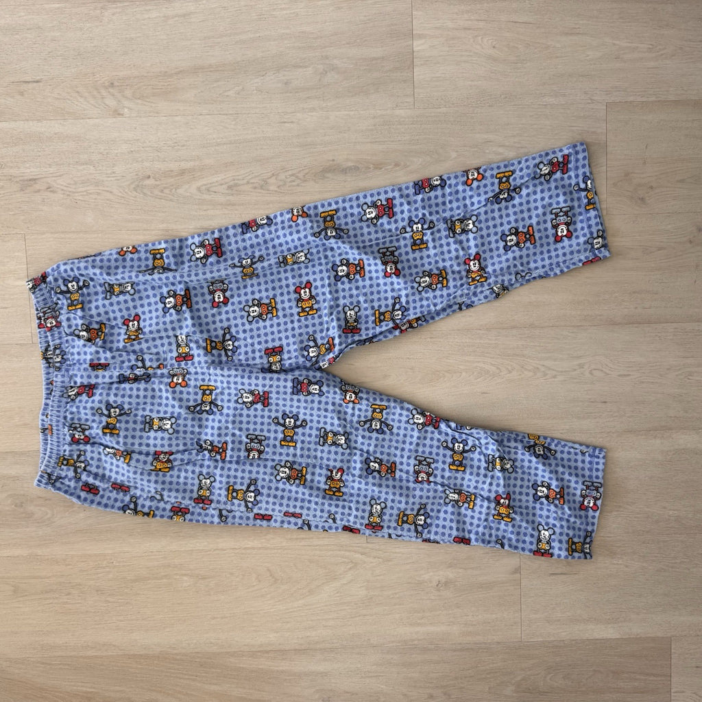 Vintage Mickey Mouse Pajama Set L Disney Flannel Sleepwear Y2K Lounge Set