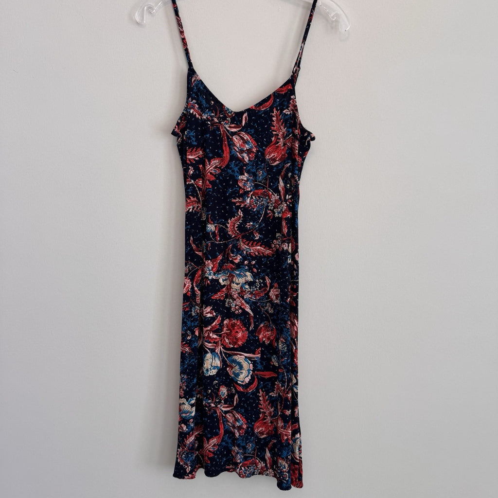 Express Floral Slip Dress Small Navy Red Boho Midi Spaghetti Strap Rayon Women’s