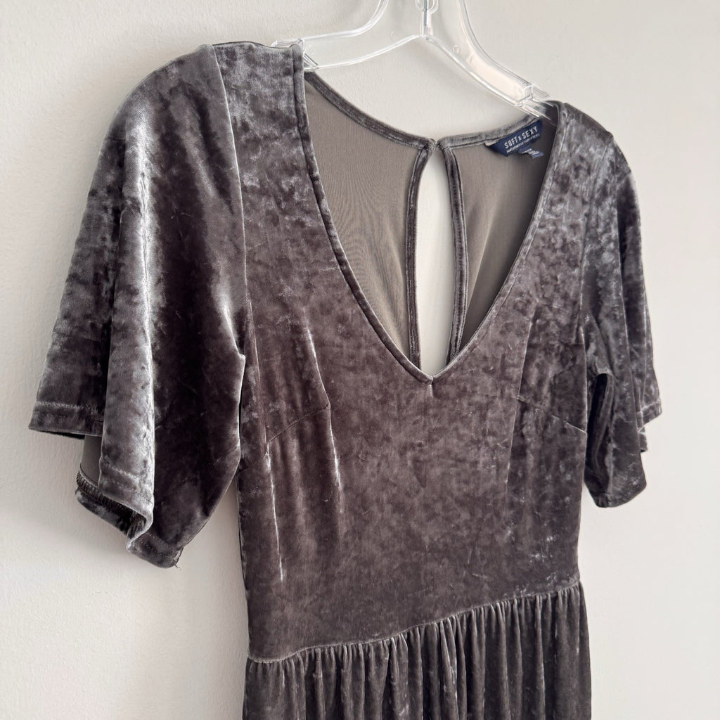 American Eagle Outfitters Soft & Sexy Womens Romper Crushed Velvet Dark Green S