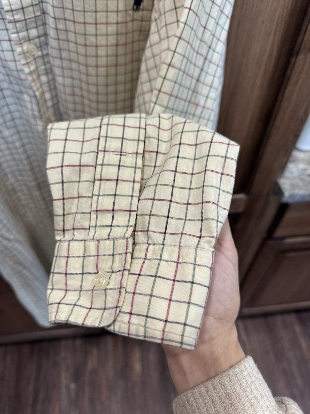 Ralph Lauren Button Down Shirt 3XLT Tall Beige Plaid Long Sleeve Pony