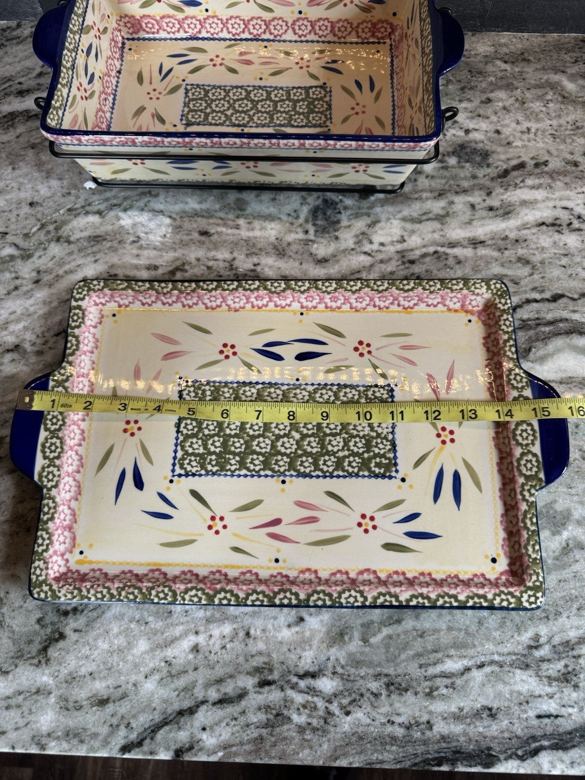 Temptations Old World Multicolor Square Baking Dish W/ Rack & Lid & Serving Dish