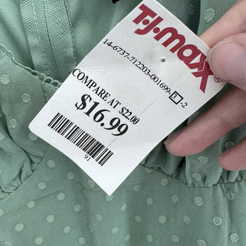 Trixxi Womens S Sage Green Swiss Dot Puff Sleeve Mini Dress NWT