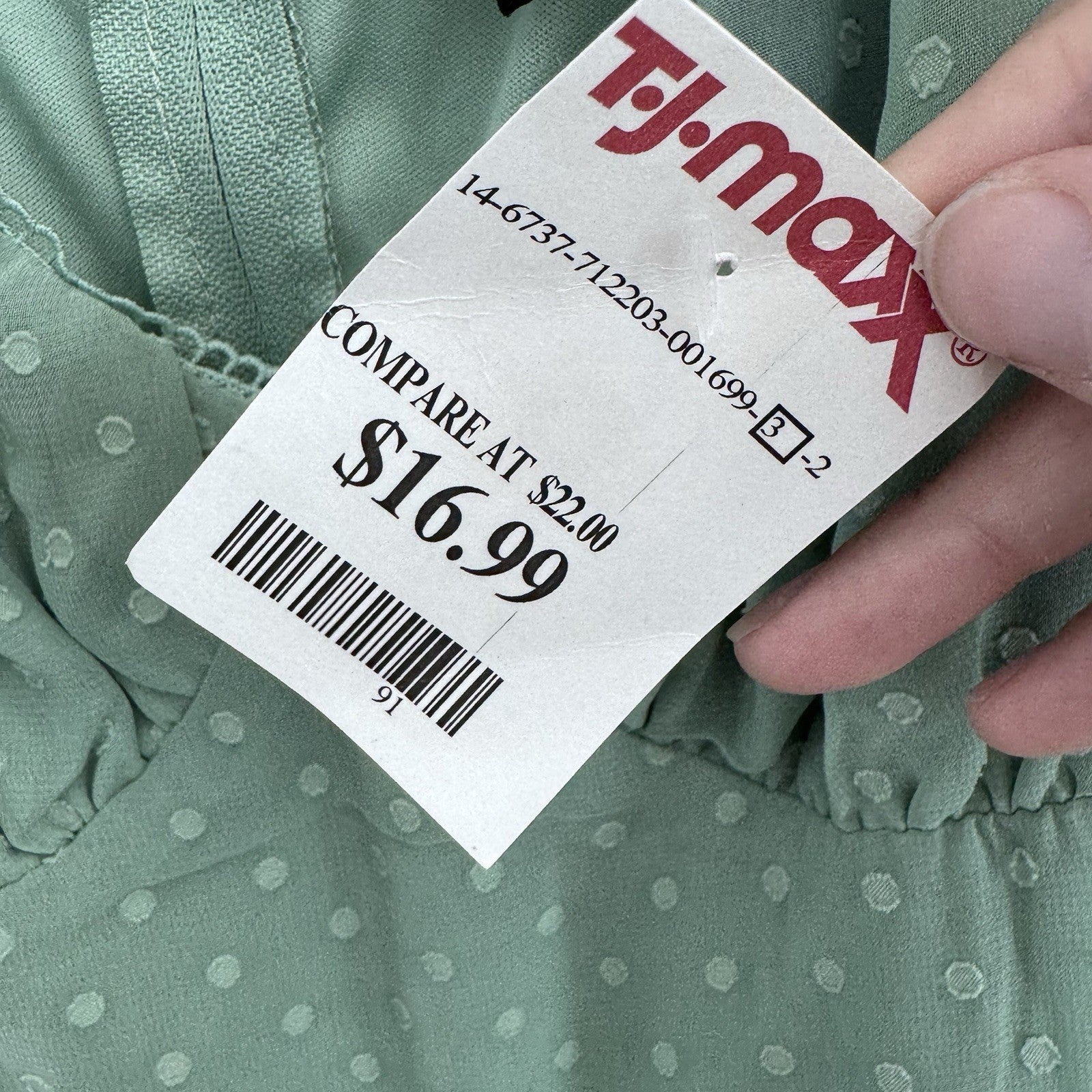 Trixxi Womens S Sage Green Swiss Dot Puff Sleeve Mini Dress NWT