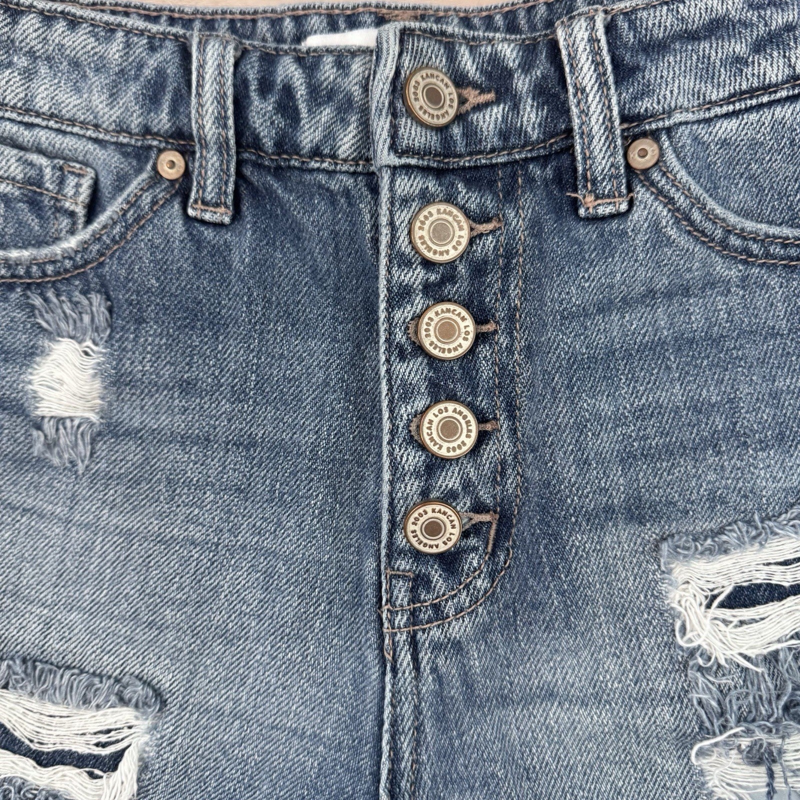 KanCan Distressed Denim Shorts Women’s Small Button Fly Raw Hem Festival