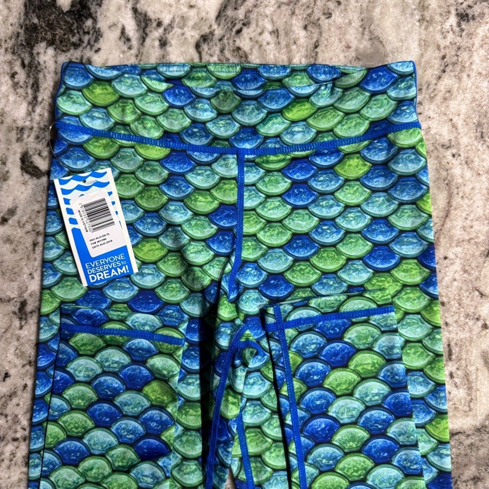 Fin Fun Tidal Mermaid Scale Leggings Teal Blue Swimmable Modest Rashguard NWT L