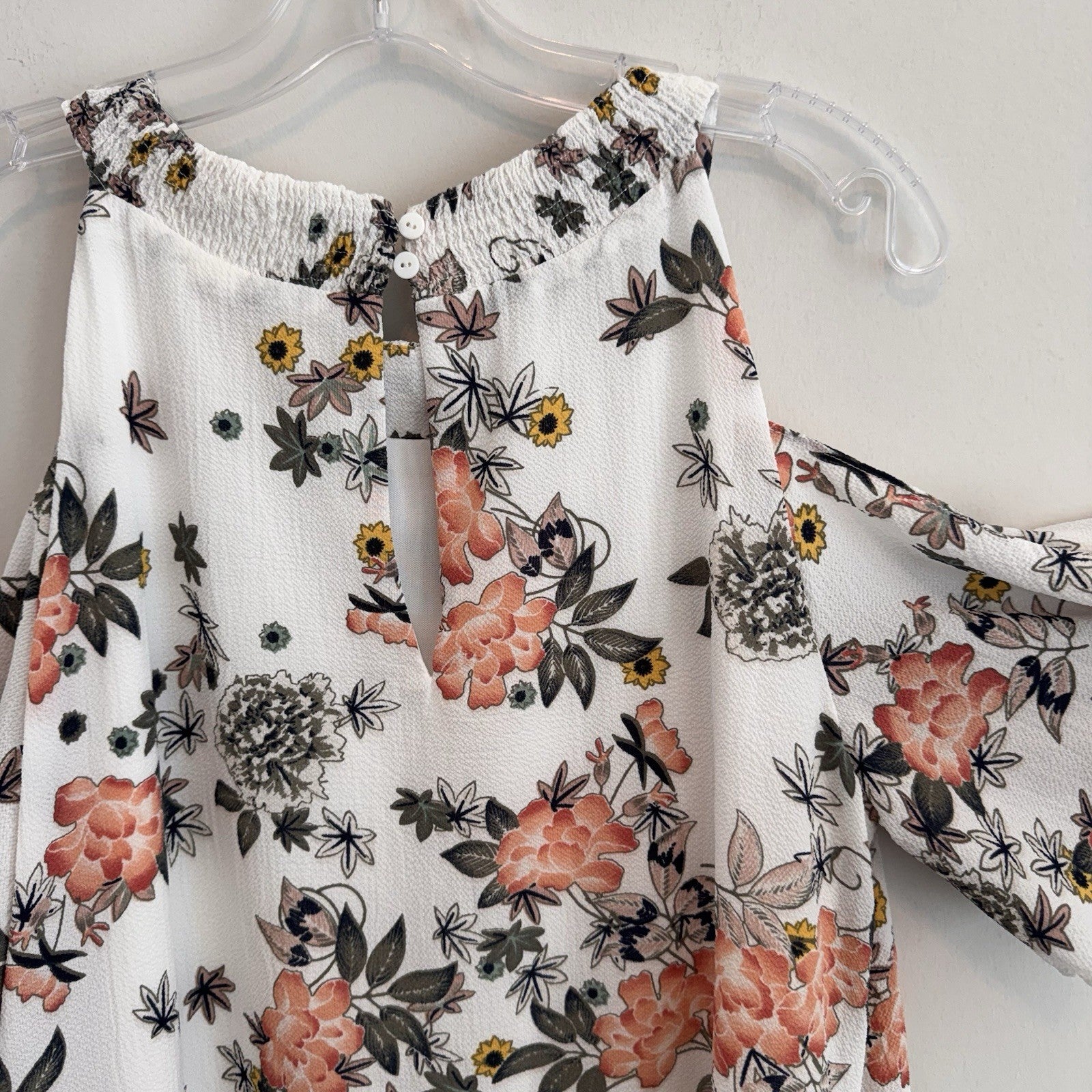Entro Floral Cold Shoulder Mini Dress Medium White Pink Boho Ruffle Women’s