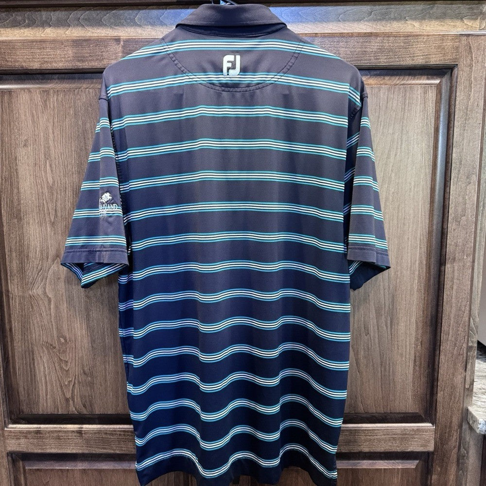 FootJoy Men's M Golf Polo – Black & Teal Striped Shirt, The Amelia Island