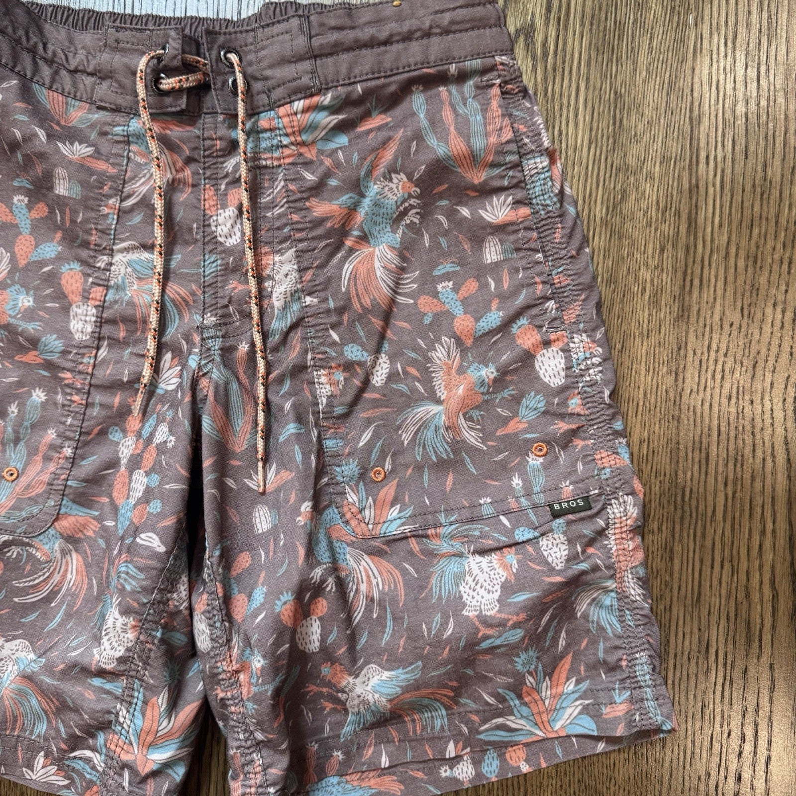 Howler Brothers Boys Swim Trunks Size Large Brown Tropical Parrot