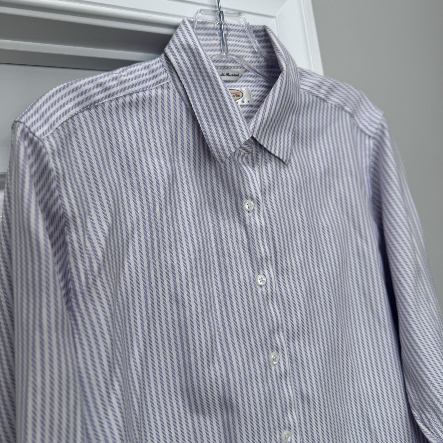 Talbots Petites Wrinkle Resistant Purple Stripe Button Down Shirt 12P Cotton