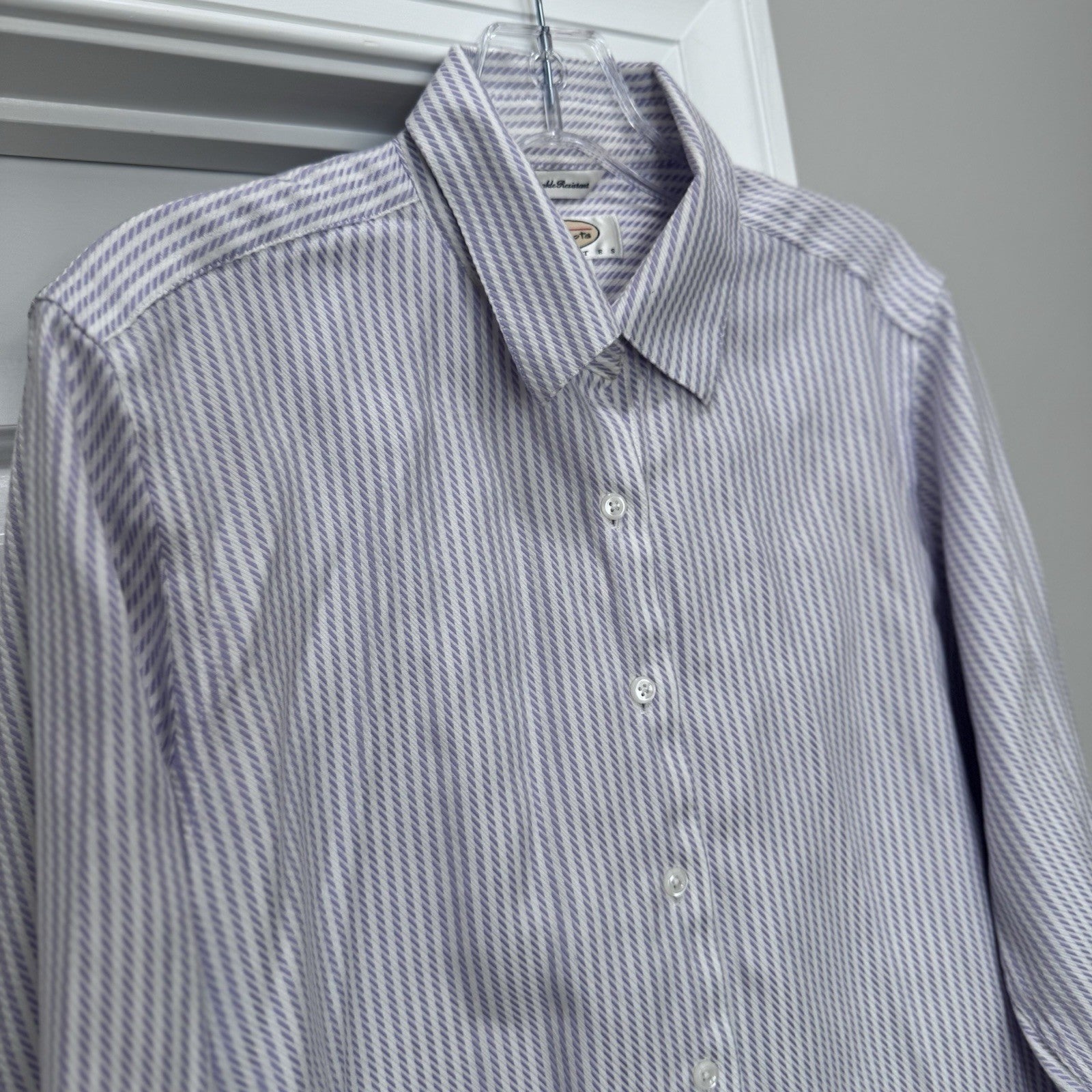 Talbots Petites Wrinkle Resistant Purple Stripe Button Down Shirt 12P Cotton