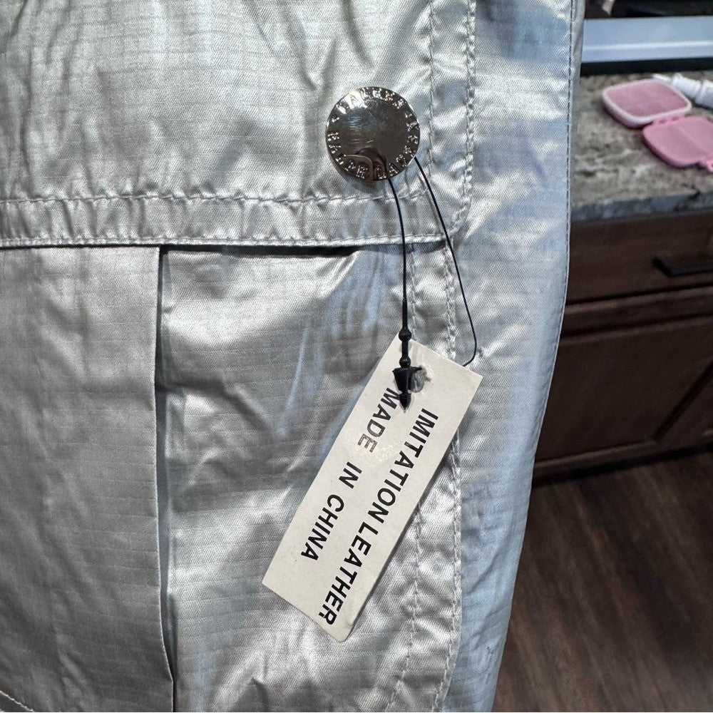Ralph Lauren Womens PM White Silver Metallic Reversible Vest Snaps $189 NWOT