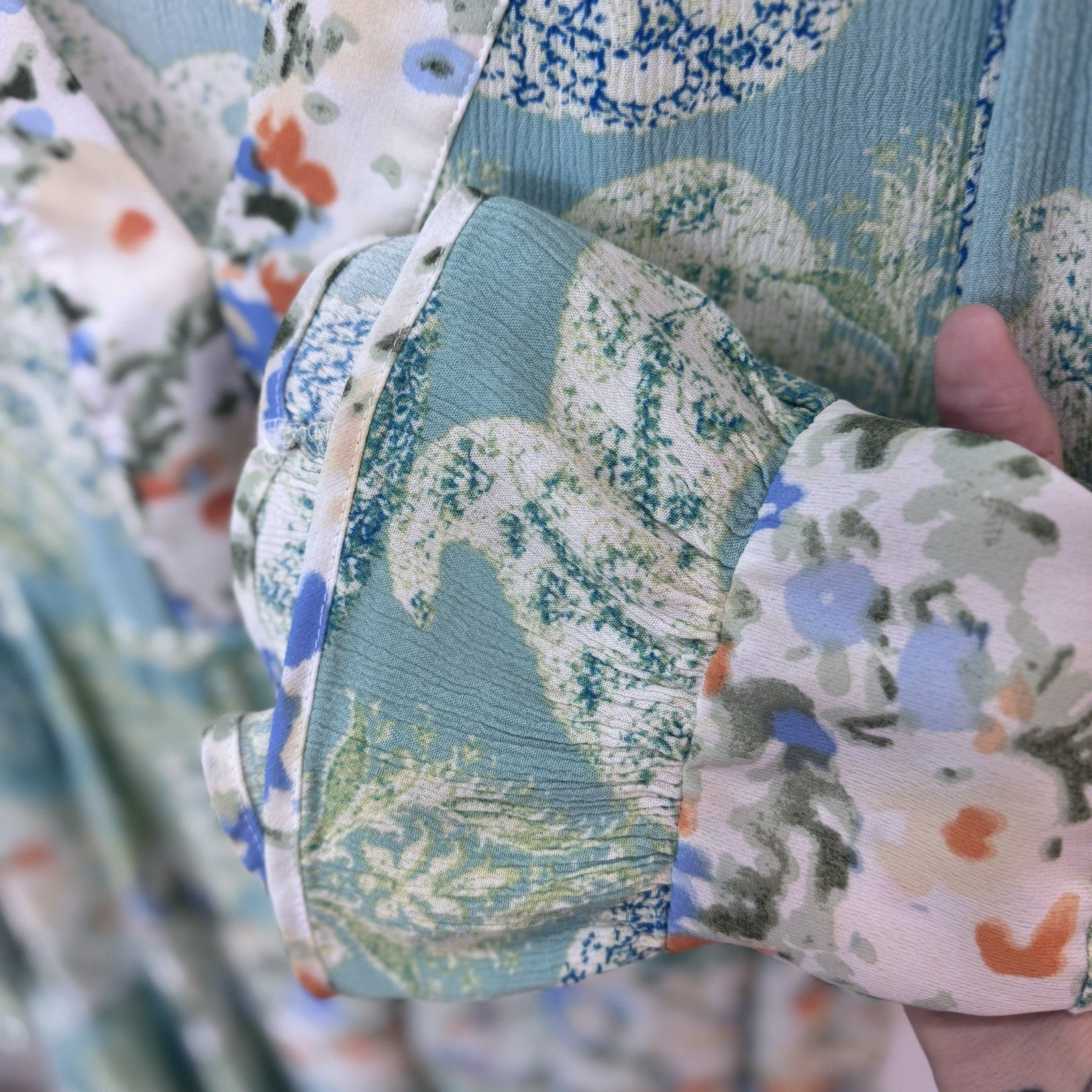 Entro Womens Tiered Boho Tunic Top Blue Green Floral Size S