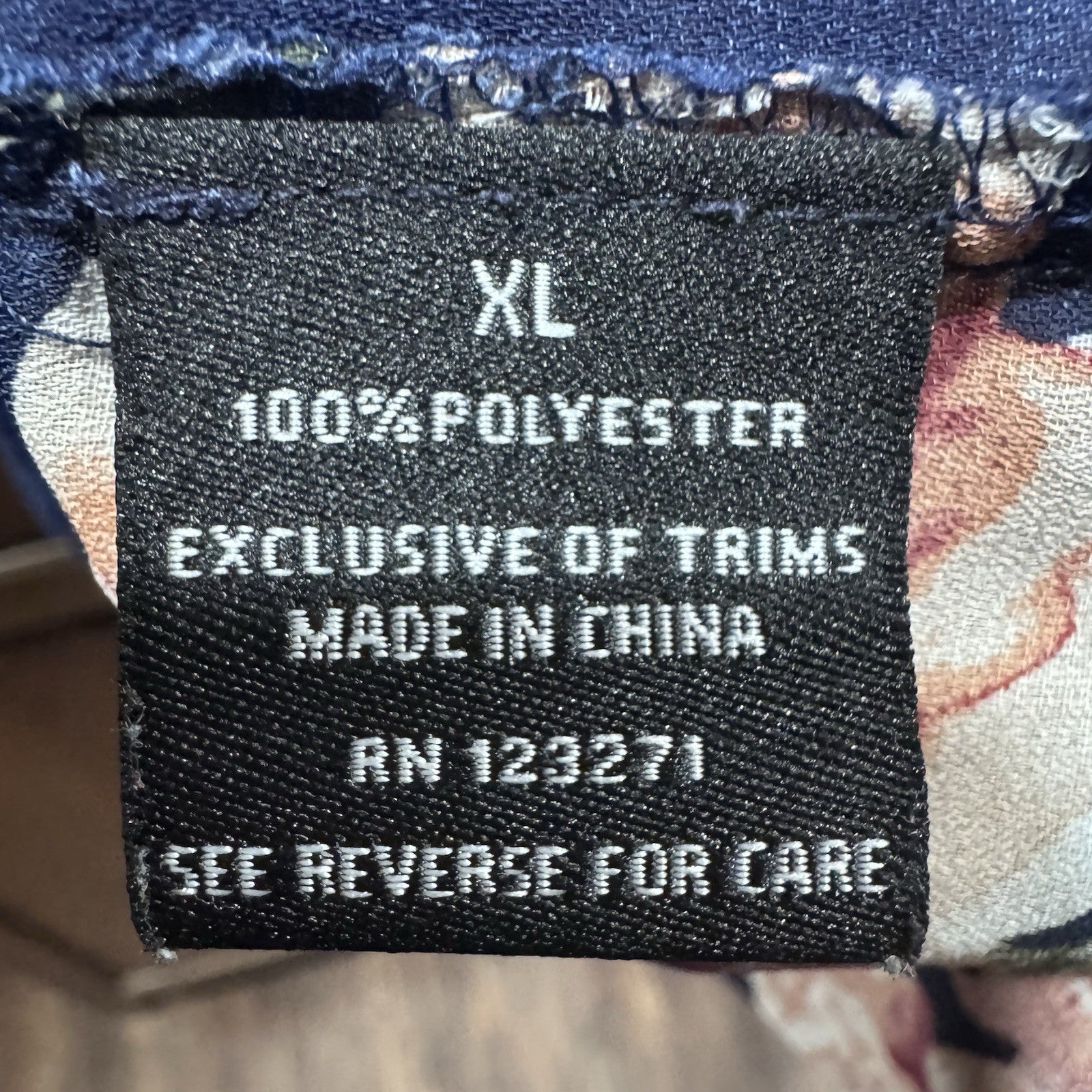 J for Justify Navy Floral V-Neck Blouse Tunic Top XL Gold Zippers Polyester