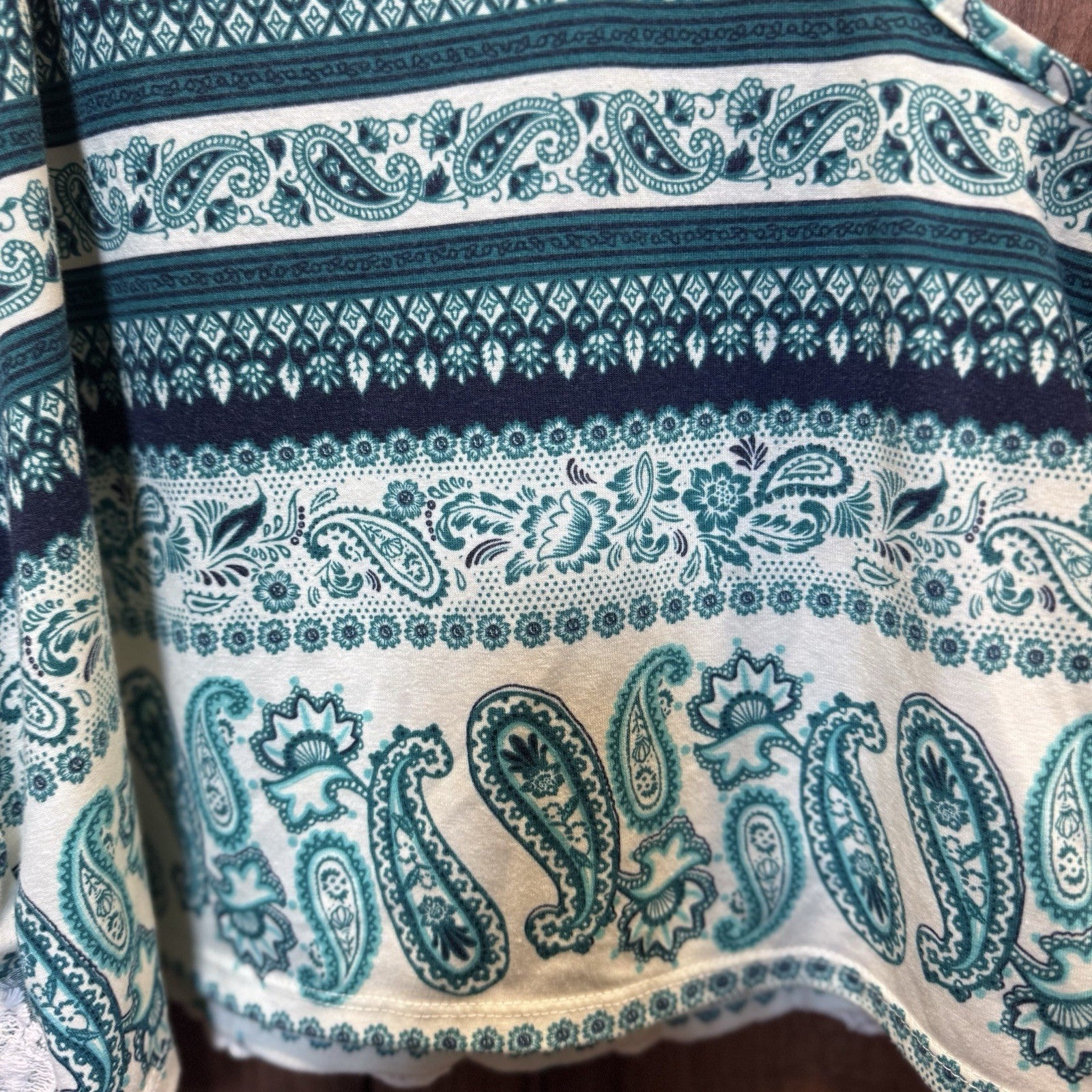Charlotte Russe Boho Paisley Tank Top M Blue Lace Trim Crop Made in USA
