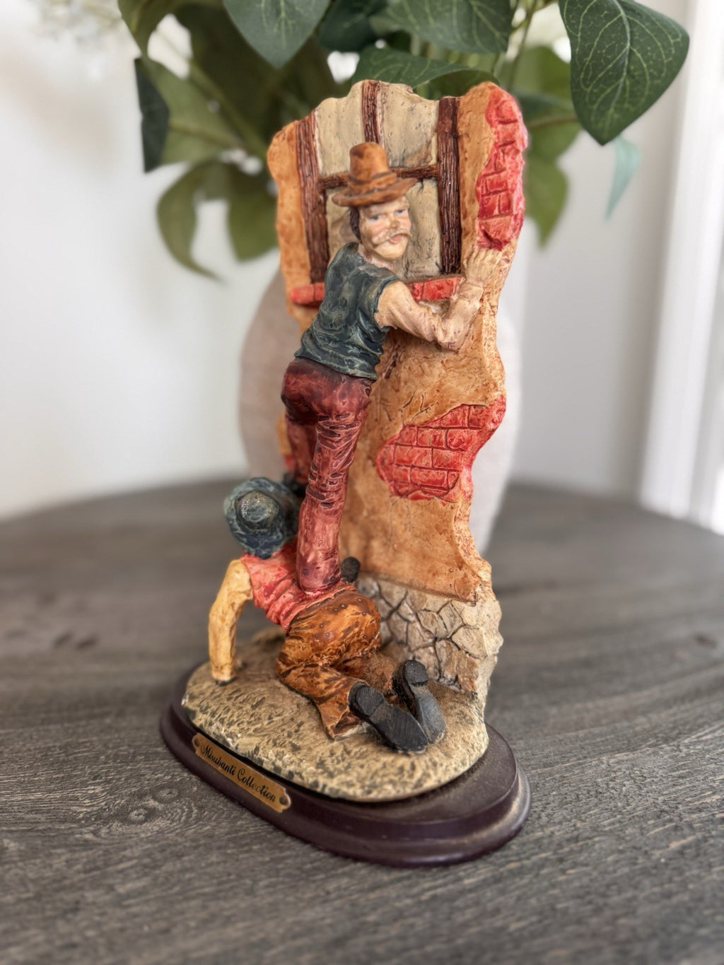 Misubanti Collection Hobo Tramp Figurine Climbing Window Wood Base Vintage