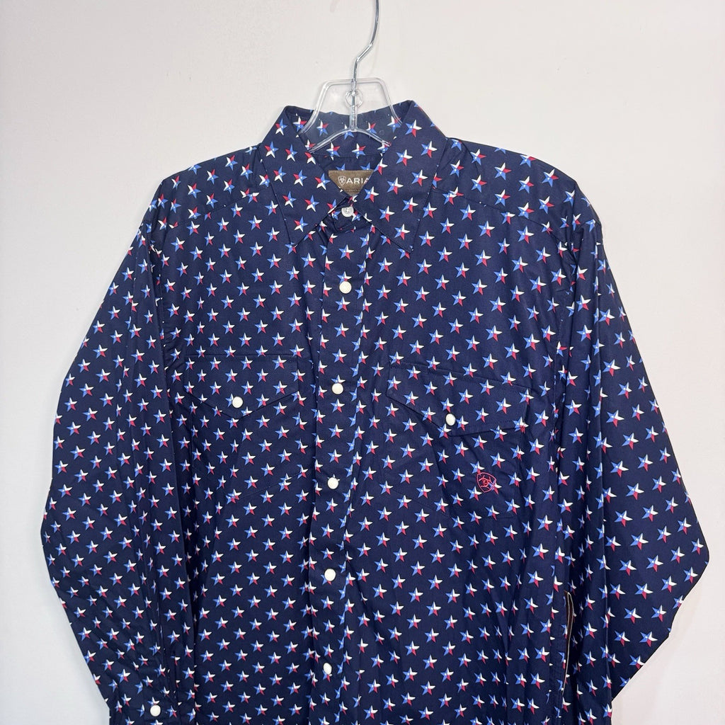 Ariat Men’s S Nosson Western Shirt Texas Star Print Snap Long Sleeve NWT