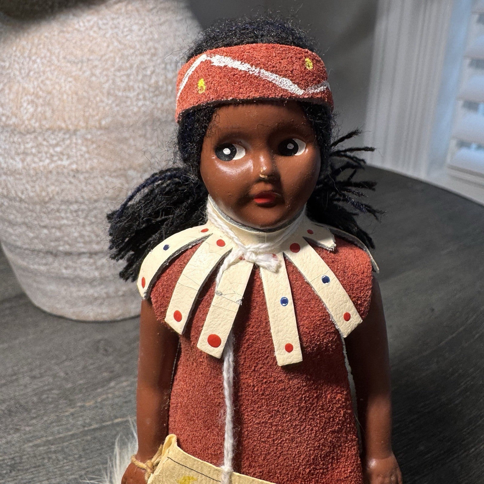Vintage Indien Art Eskimo Doll Saint-Tite Quebec Canada Leather Suede 7.5" Tag
