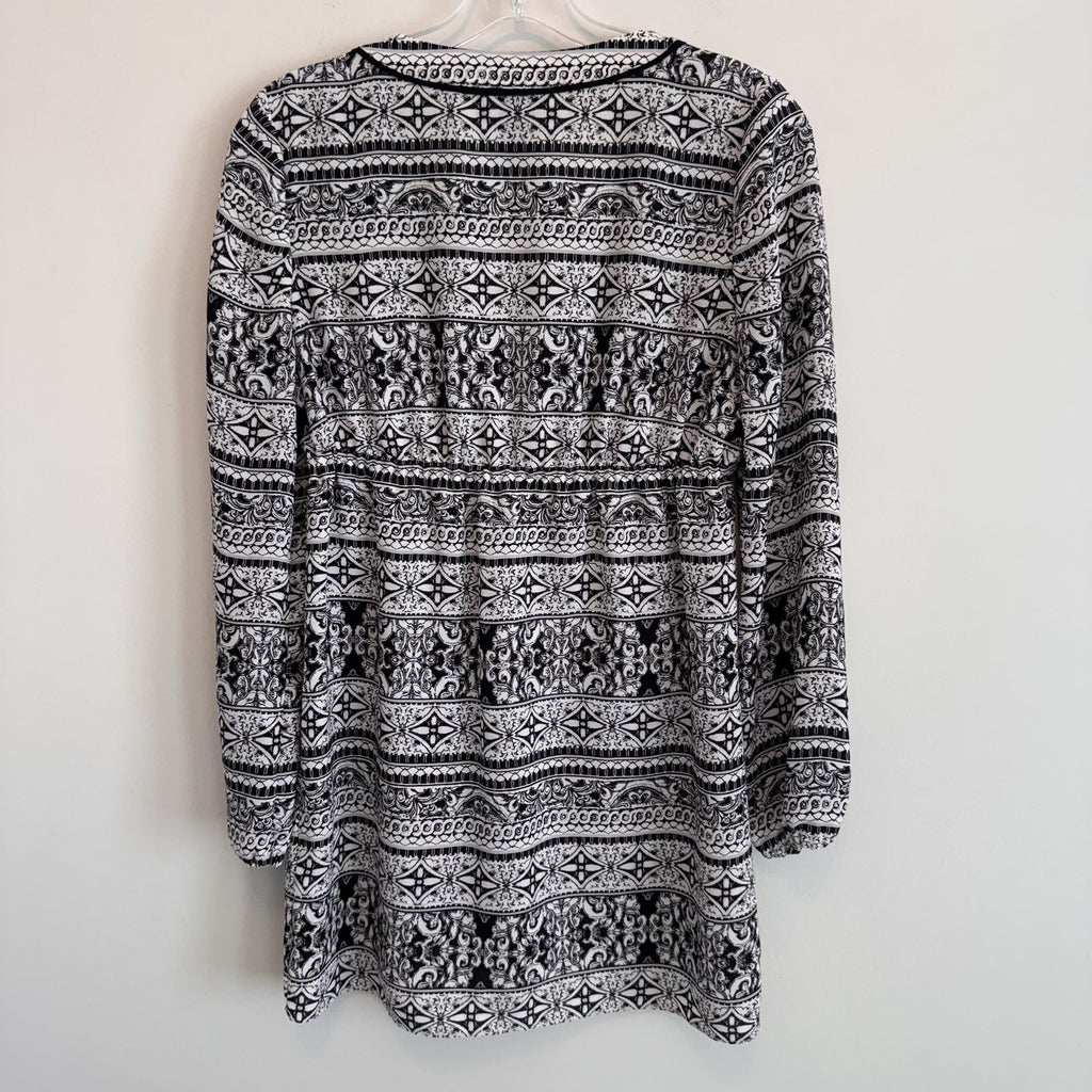 White House Black Market Boho Dress Black White Print Women’s 2