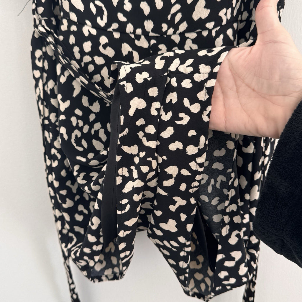She + Sky Leopard Animal Print Romper Women's Size M Black Tan Spaghetti Strap