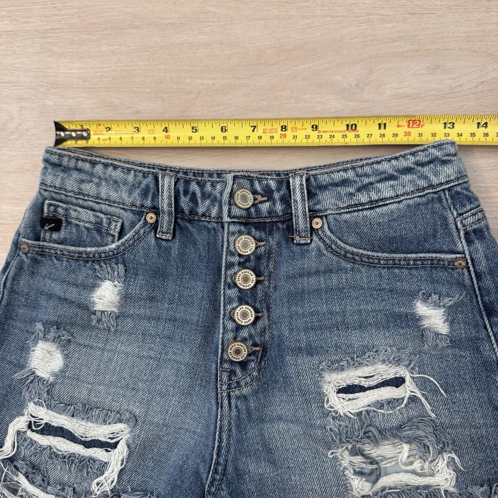 KanCan Distressed Denim Shorts Women’s Small Button Fly Raw Hem Festival
