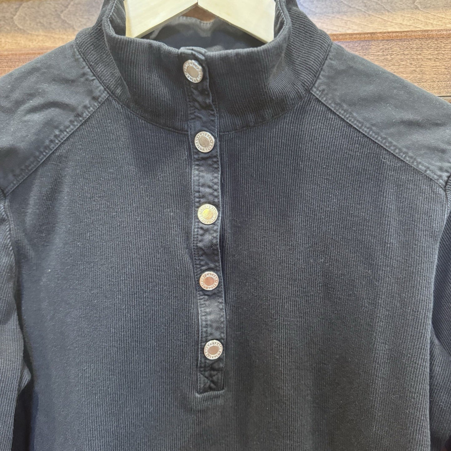 Lauren Ralph Lauren Black Waffle Knit Snap Button Pullover Top Size L