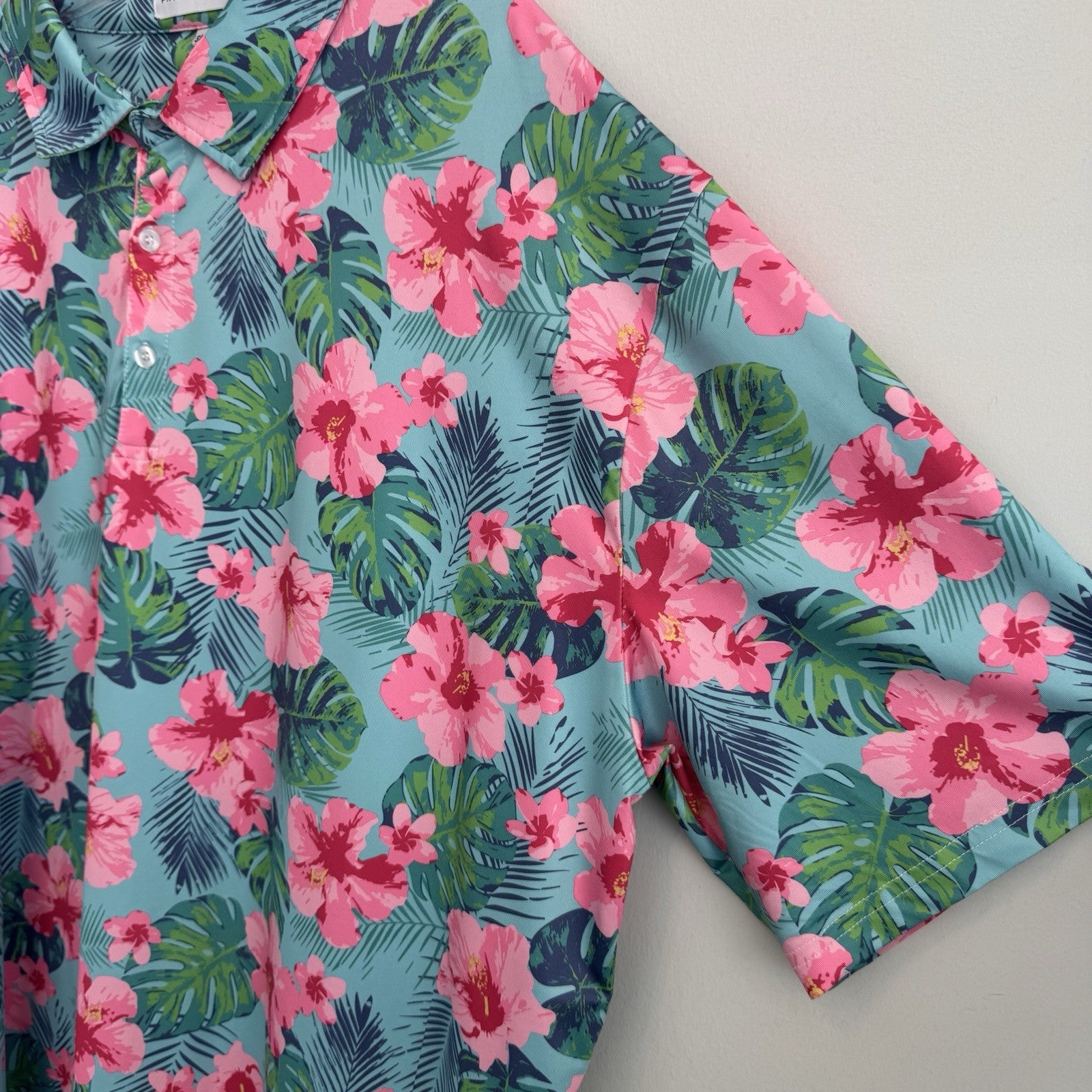 Proud Ninety Floral Golf Polo Shirt Men's Size 3XL Tropical Hibiscus Teal