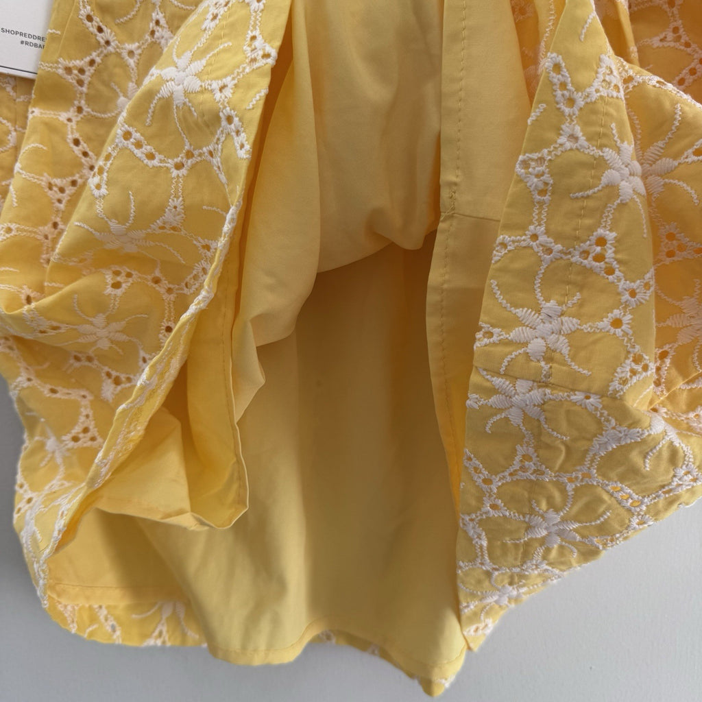 NWT AURA Yellow Eyelet Lace Skirt Paperbag Waist Tie Belt Size M