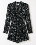 BCBG Generation Romper Small Black Sheer Long Sleeve Print Boho Chic