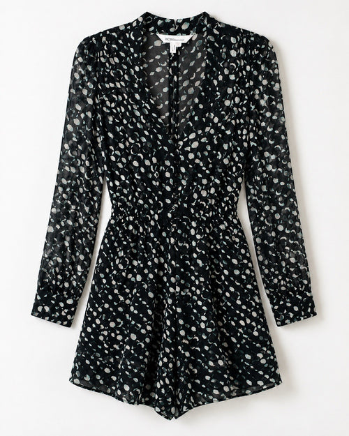 BCBG Generation Romper Small Black Sheer Long Sleeve Print Boho Chic