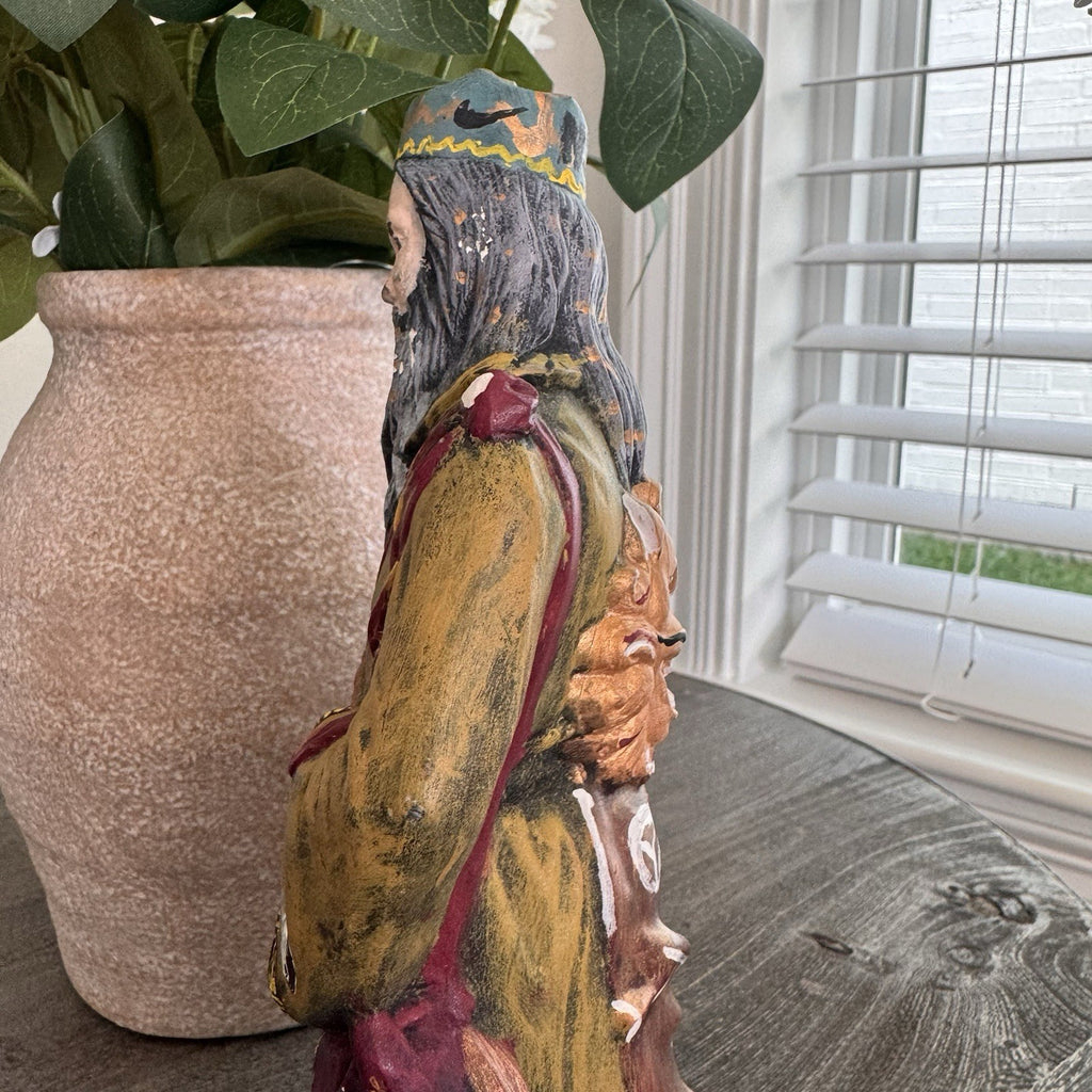 Vintage Oriental Wizard Figurine Wise Man Yin Yang Immortals Chinoiserie 9"
