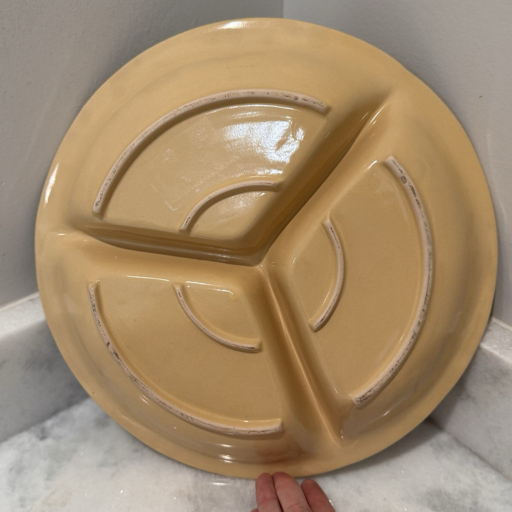 Vintage Ceramic Divided Serving Tray 13" Round 3-Section Appetizer Platter Yello