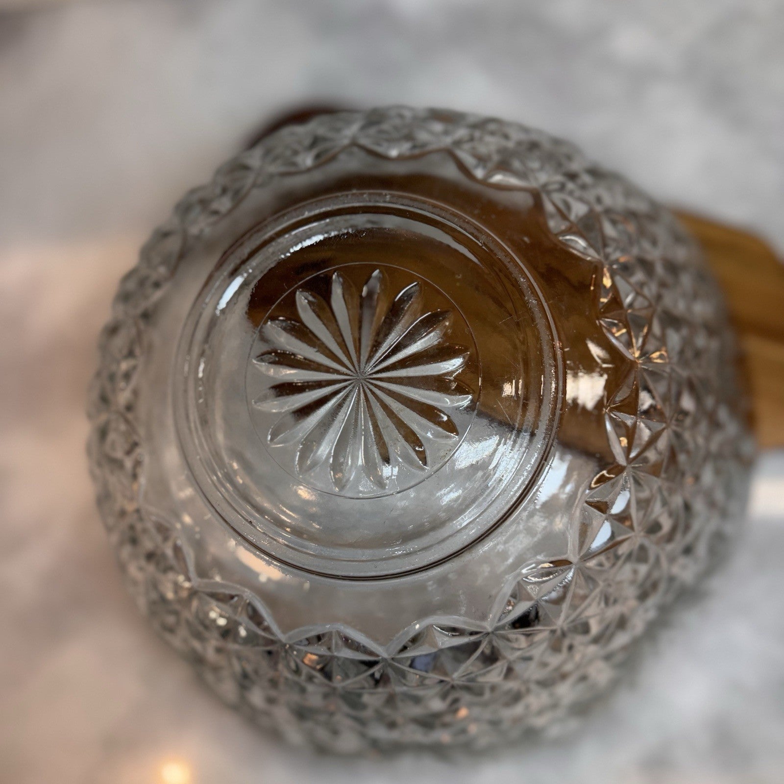 Vintage Cut Glass Bowl Starburst Pattern Clear Serving Dish Anchor Hocking