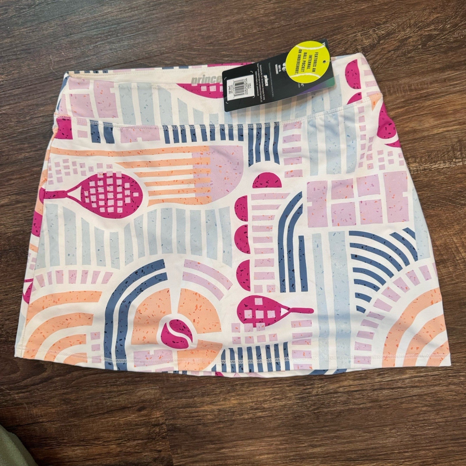 Prince Girls Tennis Skort L 14 Playground White Print Built-In Shorts NWT $40