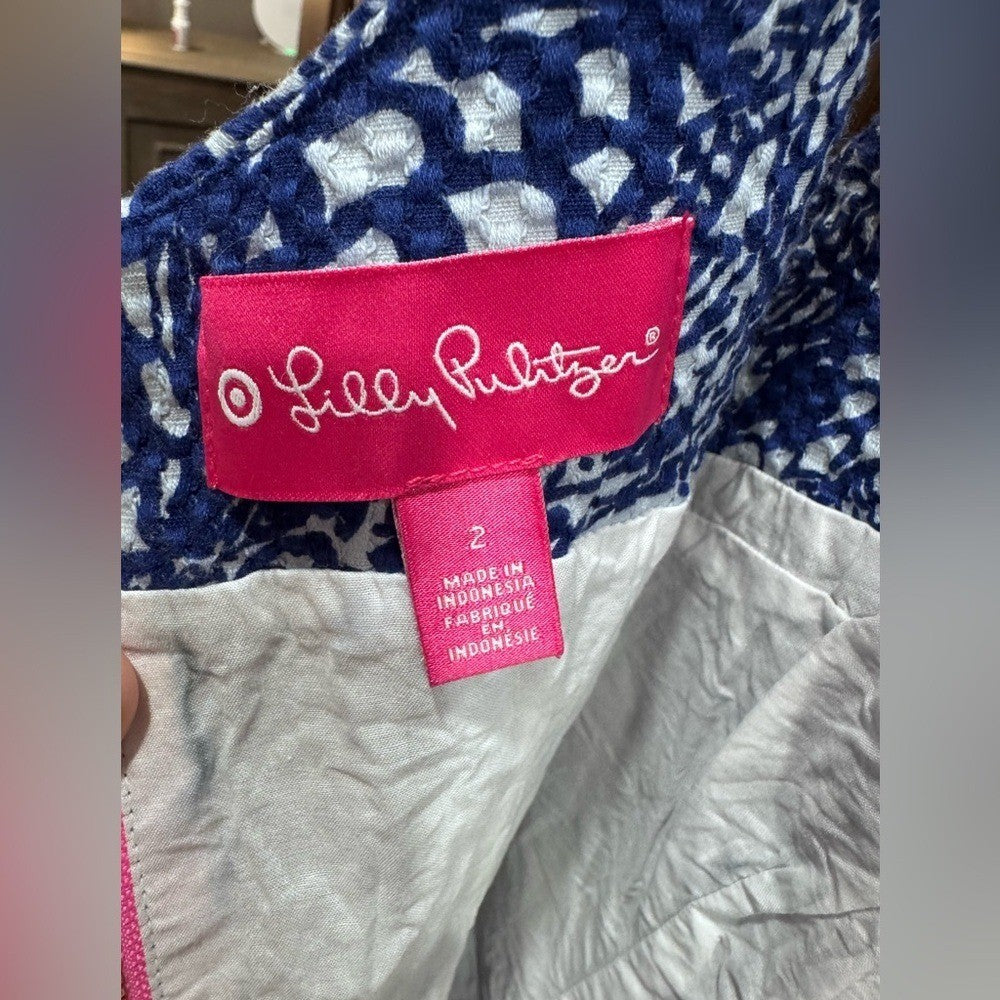 Lilly Pulitzer Navy Blue & White Upstream Koi Sleeveless Shift Dress 2