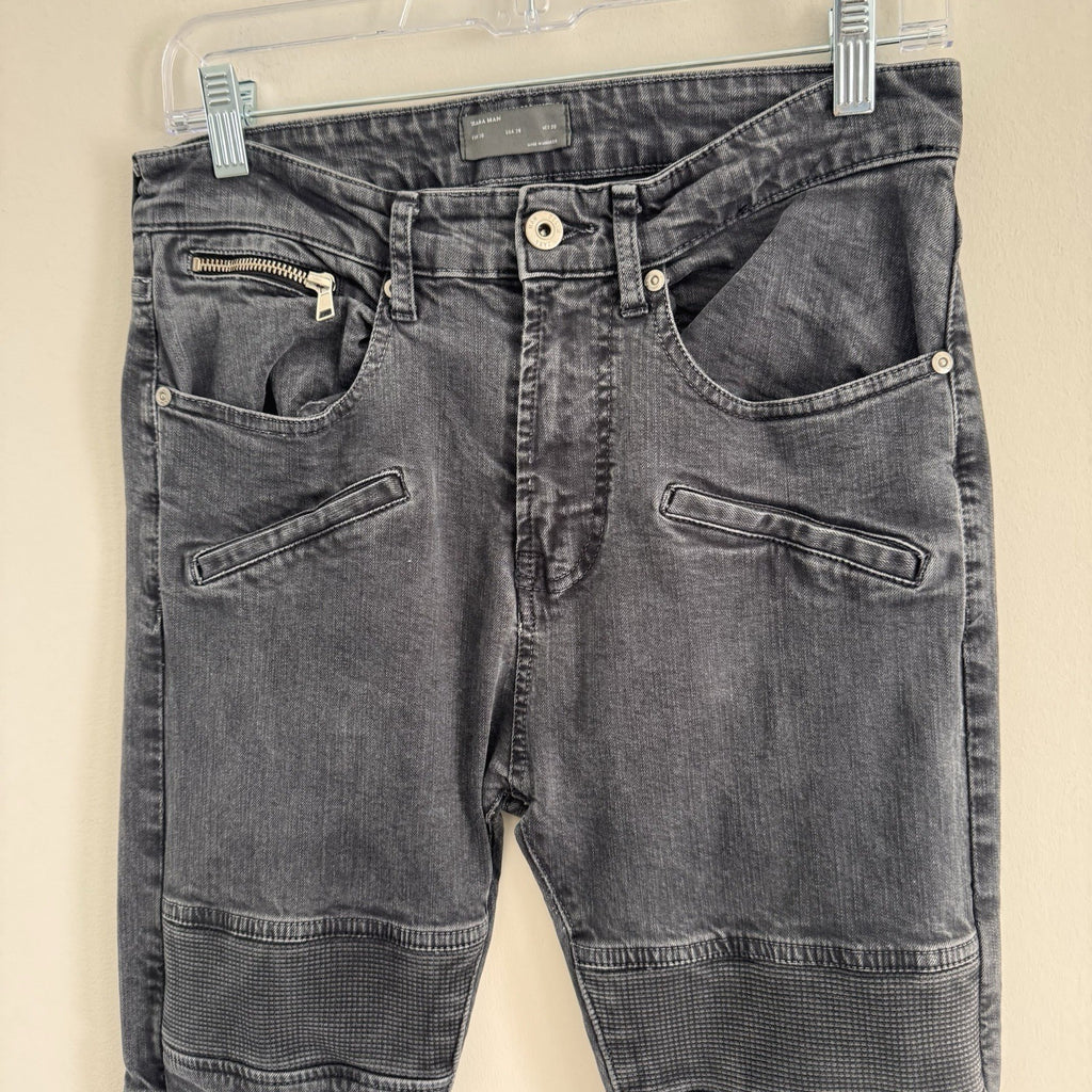 ZARA MAN Gray Biker Jeans 30 Skinny Moto Denim Ribbed Paneling Zipper Pockets