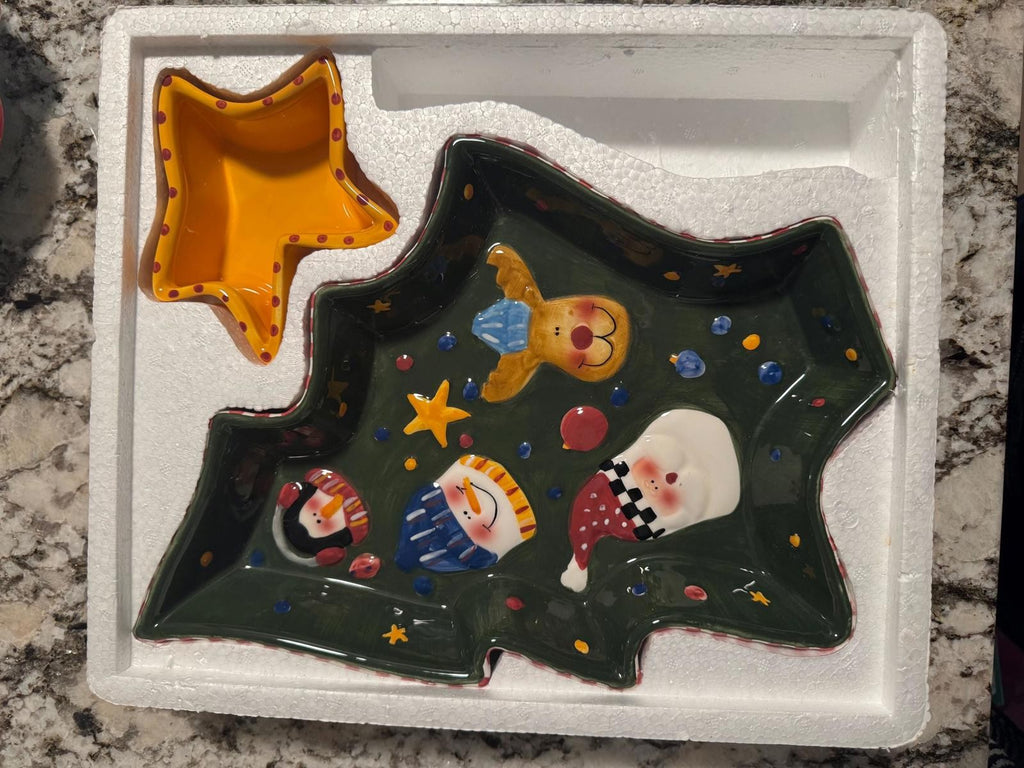 Vintage Christmas Tree Chip and Dip Serving Tray JC Penney