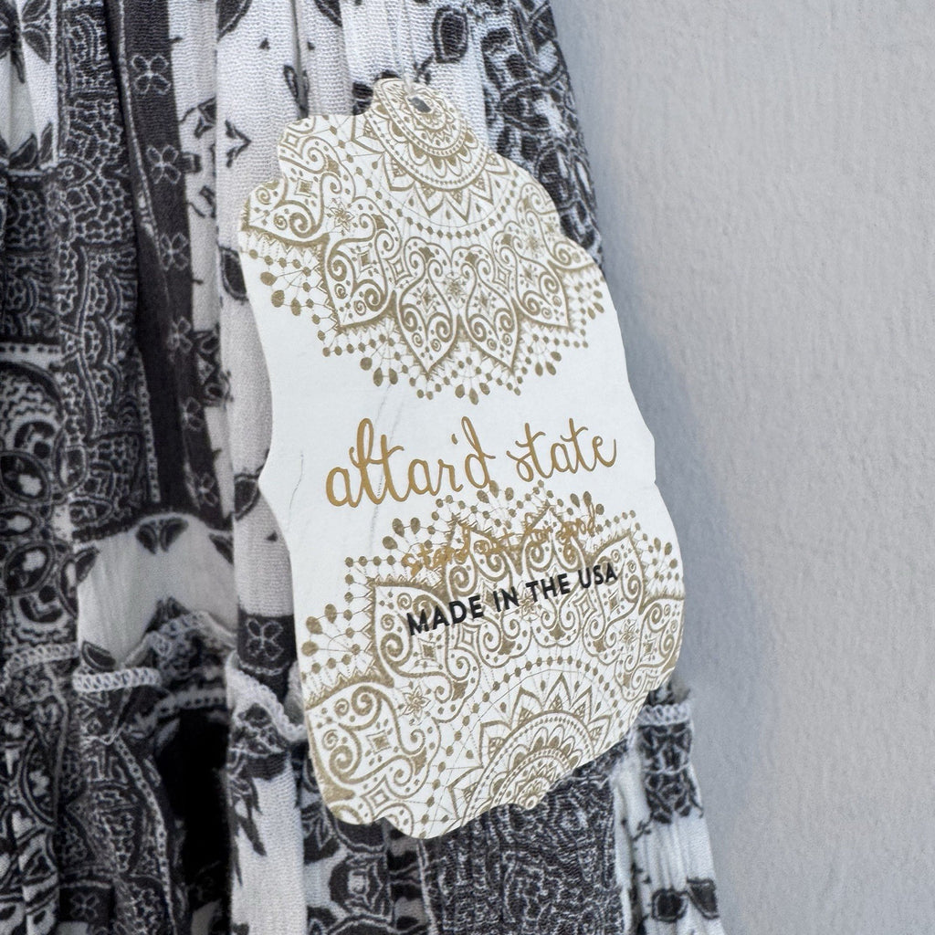 NWT Altar’d State Boho Smocked Tiered Mini Skirt M Cream Charcoal
