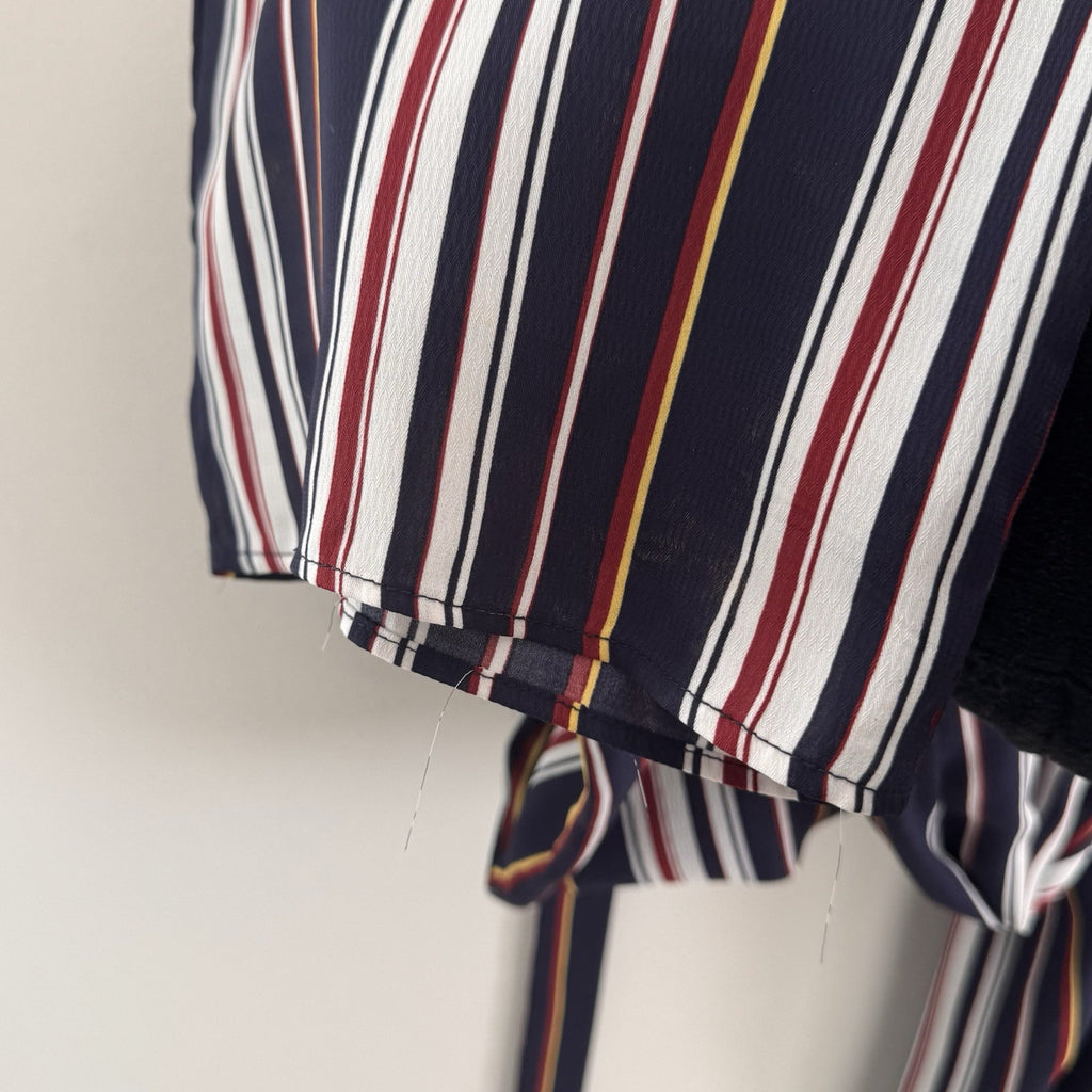 Skies Are Blue Striped Wide Leg Jumpsuit Women's Size S Bell Sleeve Nautical