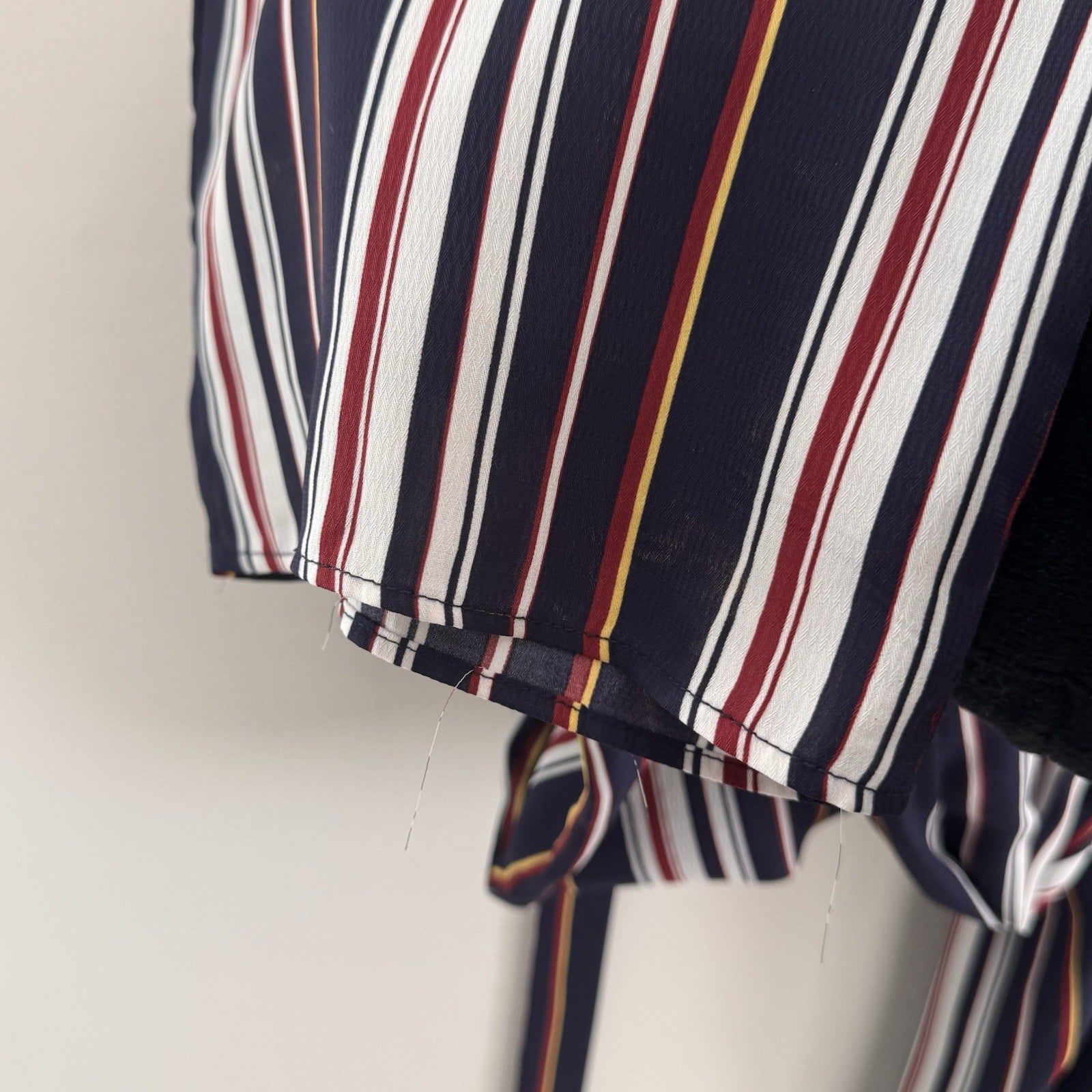 Skies Are Blue Striped Wide Leg Jumpsuit Women's Size S Bell Sleeve Nautical