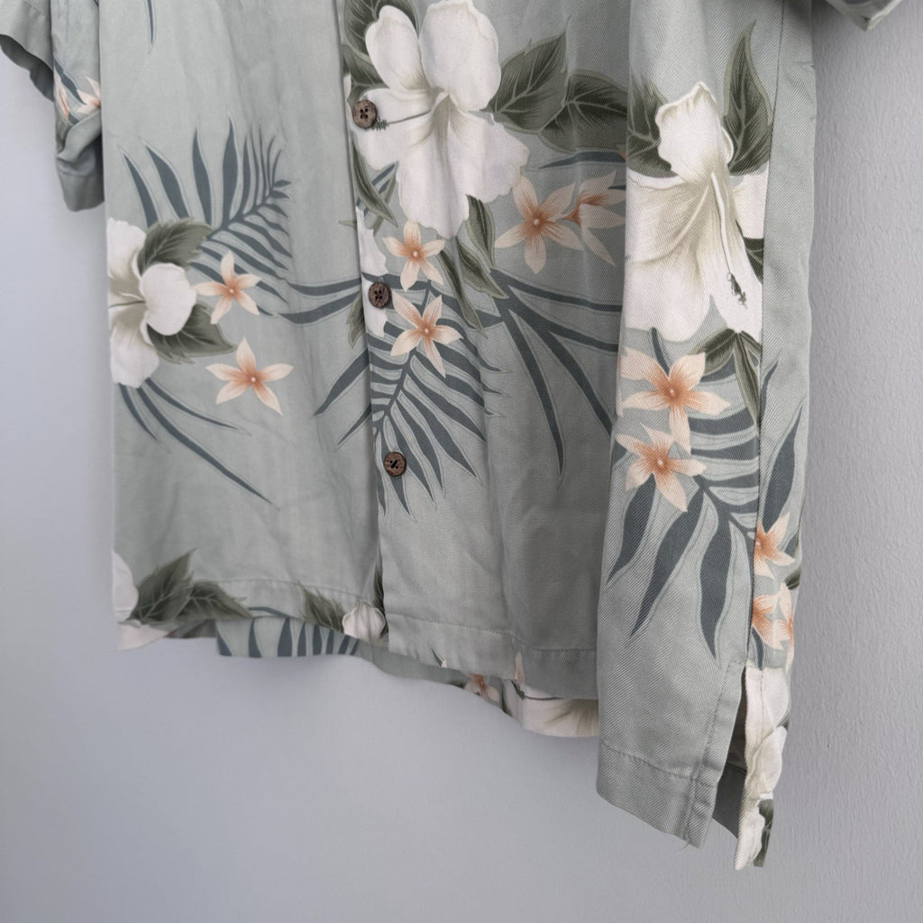 Tommy Bahama Silk Hawaiian Shirt Mens Medium Green Floral Tropical