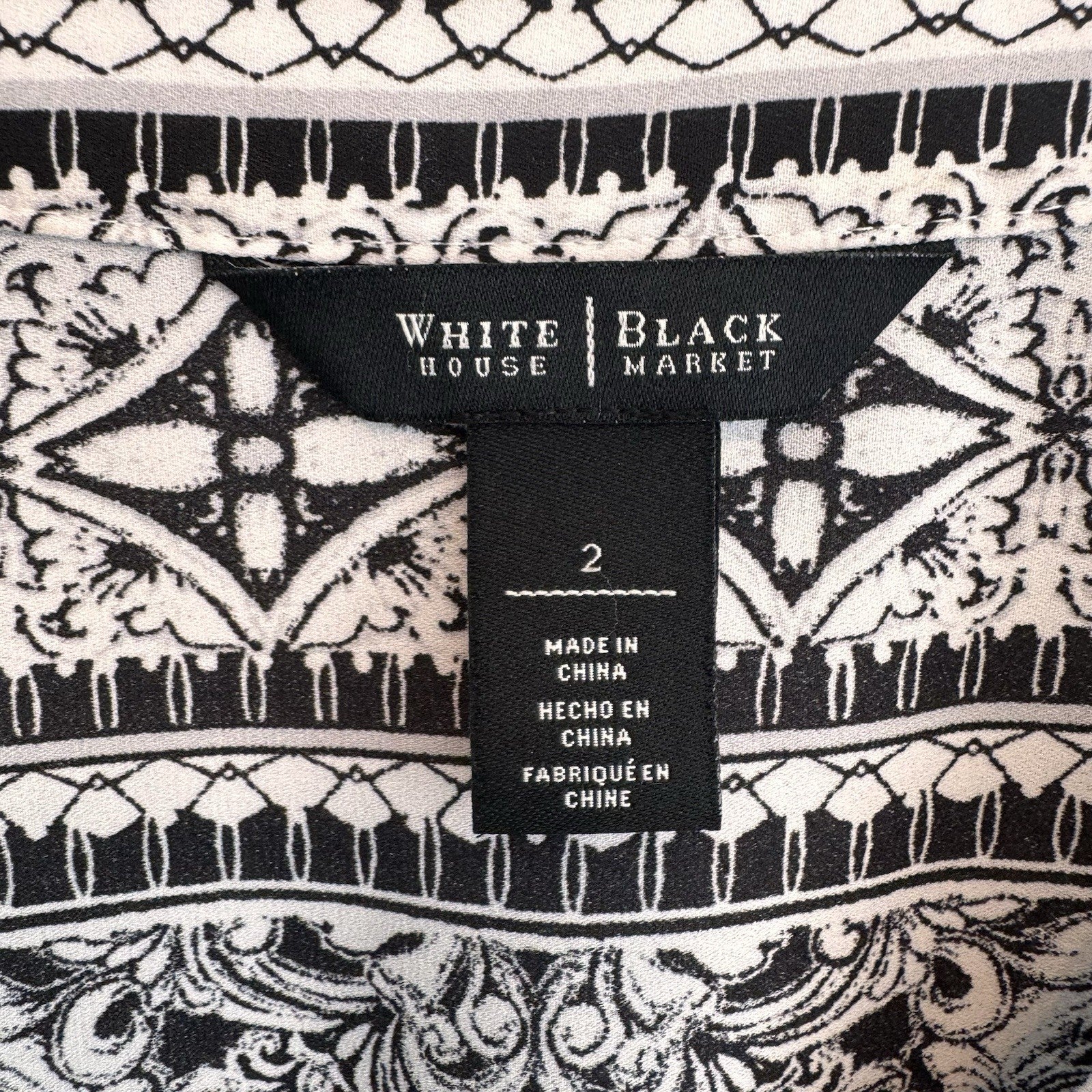 White House Black Market Boho Dress Black White Print Women’s 2
