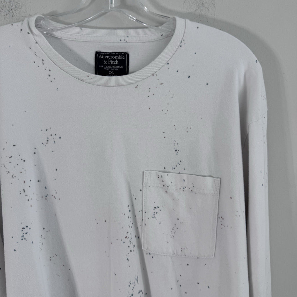 Abercrombie & Fitch Men’s XXL White Paint Splatter Pocket Long Sleeve Shirt