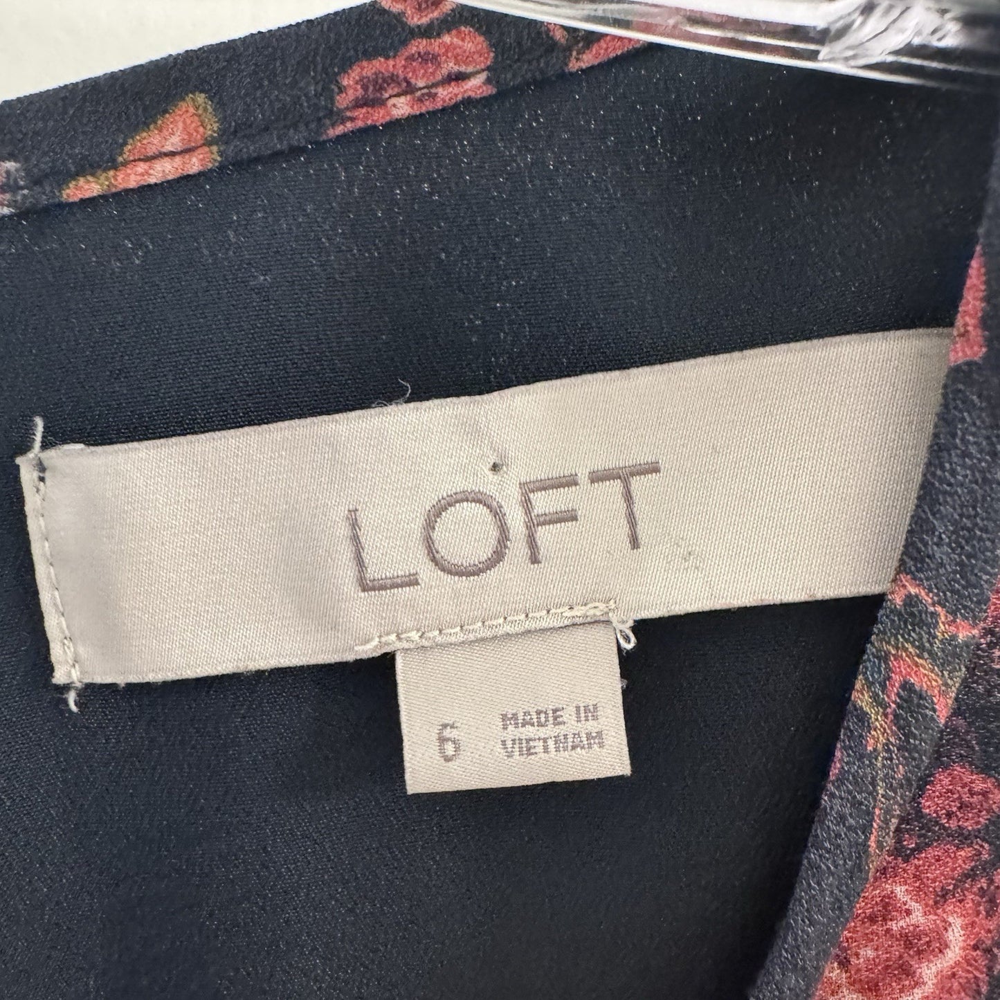 LOFT Floral Ruffle Dress Size 6 Navy Pink Long Sleeve Boho Midi Lined Fall Style