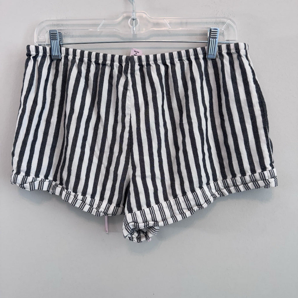 Victoria's Secret Pajama Shorts Silver Metallic Stripe Black White Lounge Medium