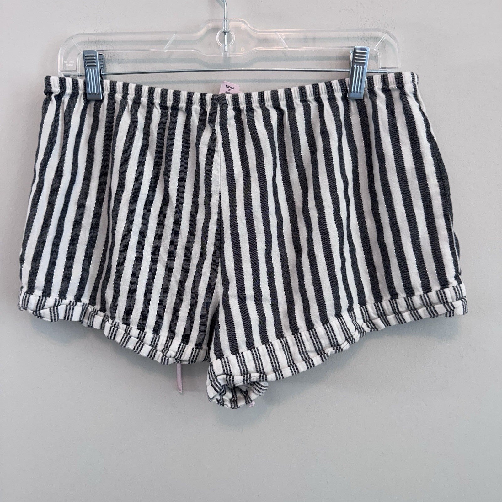 Victoria's Secret Pajama Shorts Silver Metallic Stripe Black White Lounge Medium