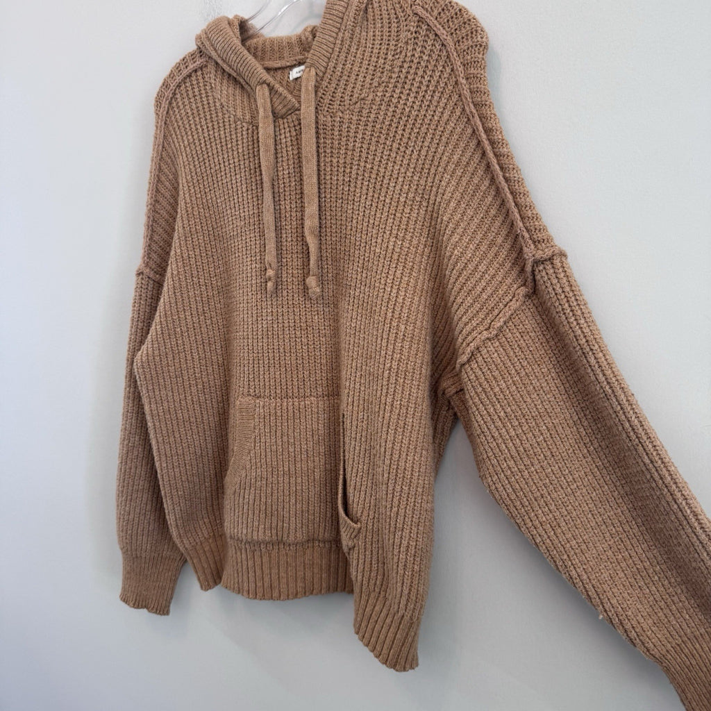 American Eagle Hooded Chunky Knit Sweater Hoodie Tan Beige Oversized M Women’s