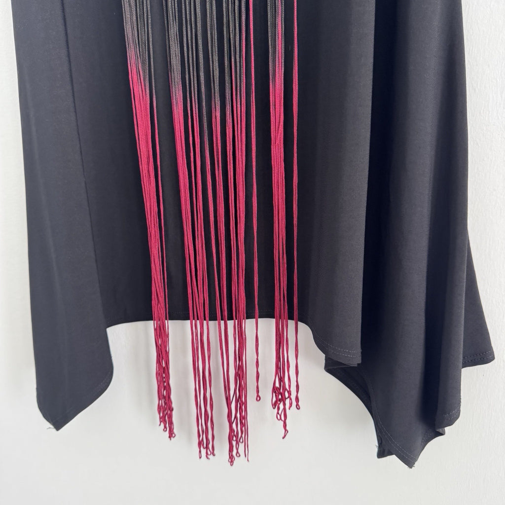 Melissa Paige Fringe Tunic Top L Black Sleeveless Boho Western