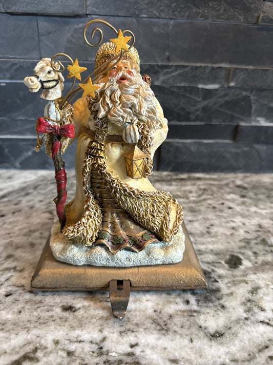 Vintage Santa With Rod Horse Mystical Cast Iron Stocking Hanger