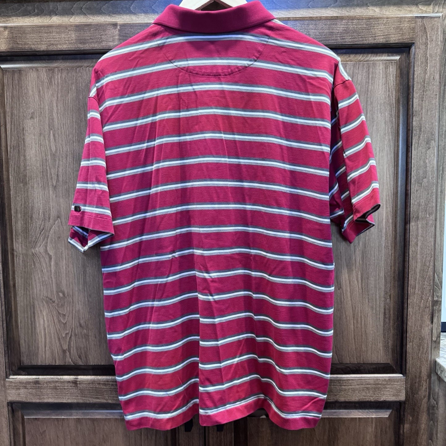 Nike Tiger Woods Collection Polo Shirt XL Red Gray Stripe Dri-Fit Golf Athletic